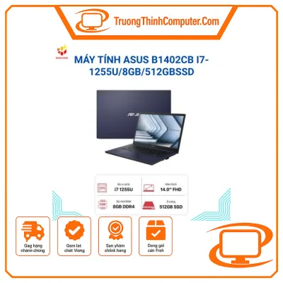 Máy tính ASUS B1402CB I7-1255U/8GB/512GBSSD/UMA/14 INCH FHD/AX+BT/FP/WIN 11 HOME/ĐEN/(B1402CBANK1717W - 71027653)/2Y