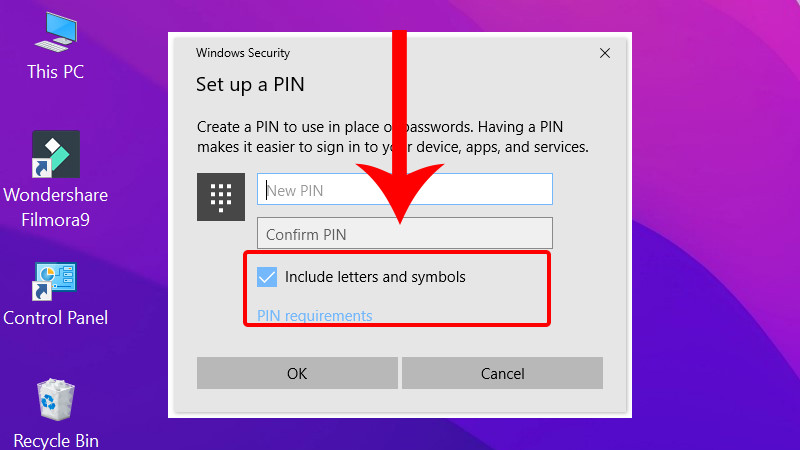Bật tùy chọn Include letters and symbols khi đặt hoặc đổi pass để tăng độ mạnh mật khẩu trên Windows
