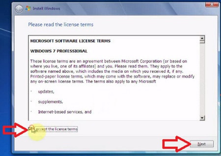 Chấp nhận điều khoản sử dụng của Microsoft trong quá trình cài đặt