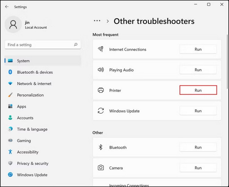 Chạy Printer Troubleshooter trên Windows 11 để sửa lỗi kết nối máy in Canon