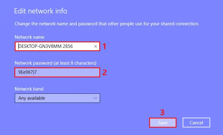 Chỉnh sửa tên mạng và mật khẩu Mobile hotspot trên Windows 10 bảo mật WPA2