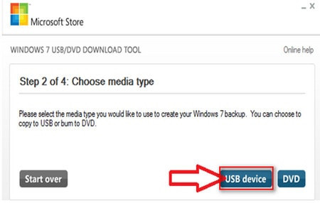 Chọn USB device trong công cụ tạo USB cài Win 7