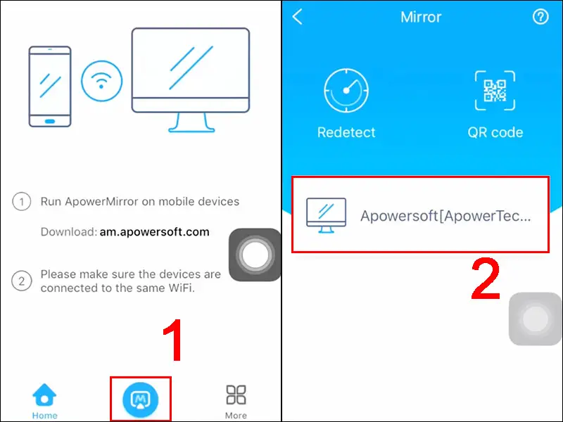 Khởi chạy ApowerMirror và chọn thiết bị để bắt đầu chiếu màn hình iPhone lên laptop
