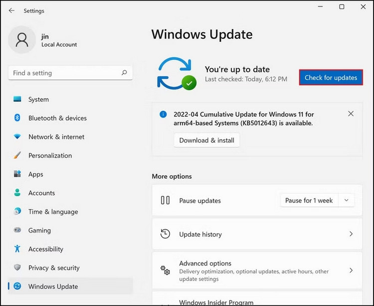 Kiểm tra và cài đặt Windows Update để cập nhật và sửa lỗi in ấn Canon