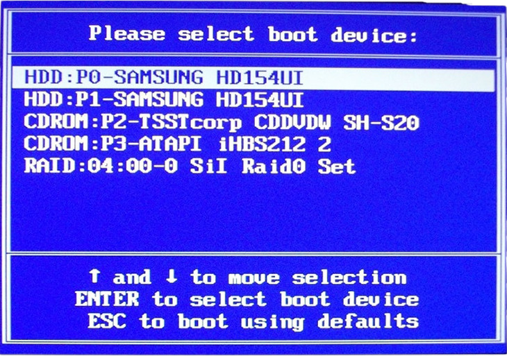 Màn hình Boot Menu hiển thị danh sách USB, ổ cứng khi nhấn F12 trên Acer