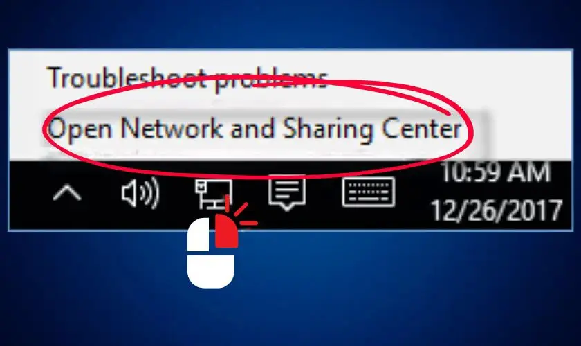 Mở Open Network and Sharing Center để cấu hình chia sẻ kết nối Internet (ICS)