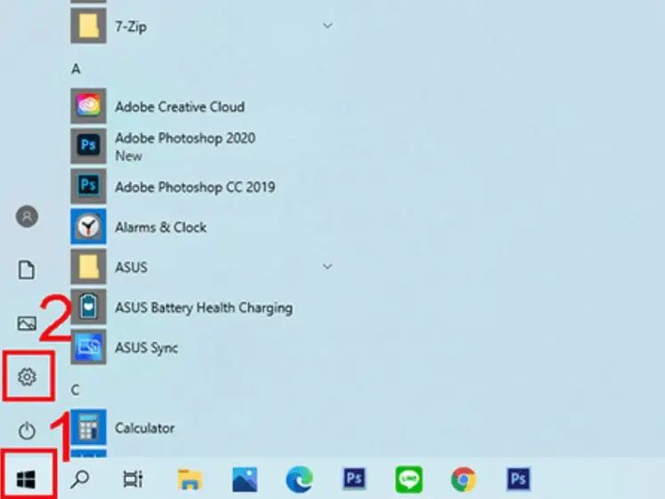 Mở Start Menu và truy cập Settings trên Windows 10/11 để cấu hình mạng cho laptop Dell