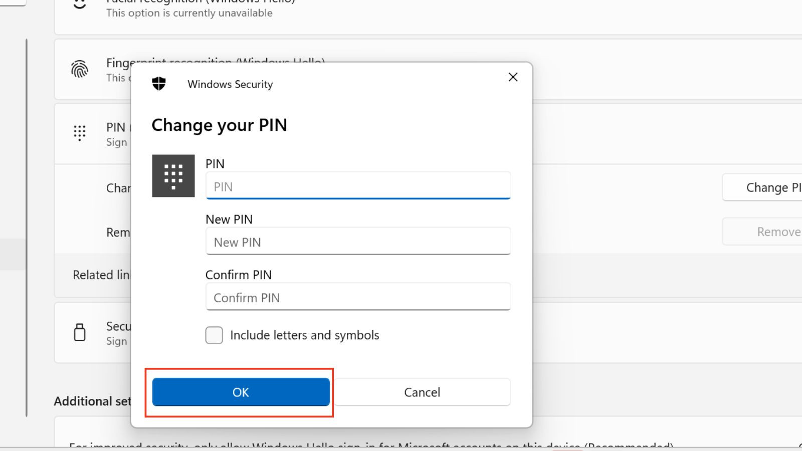 Nhập mật khẩu đăng nhập mới trong Windows 11 để hoàn tất cài đặt pass cho máy tính