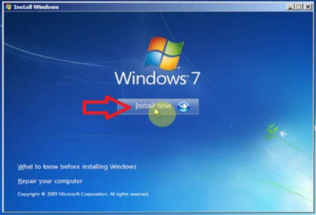 Nút Install now để tiến hành cài đặt Windows 7