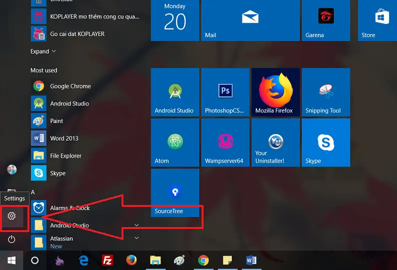 Start Menu và Settings của Windows 10 dùng để truy cập cài đặt màn hình