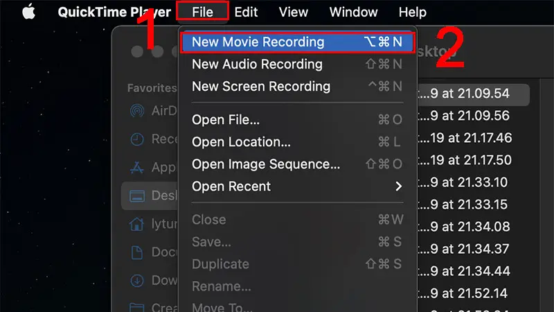 Tạo bản ghi mới trong QuickTime Player để chọn nguồn iPhone