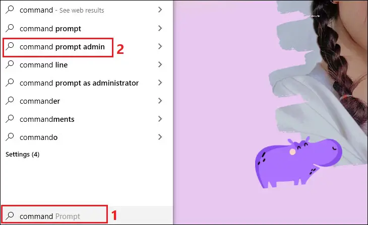 Tìm Command Prompt chạy với quyền Administrator để phát Wi‑Fi bằng lệnh netsh