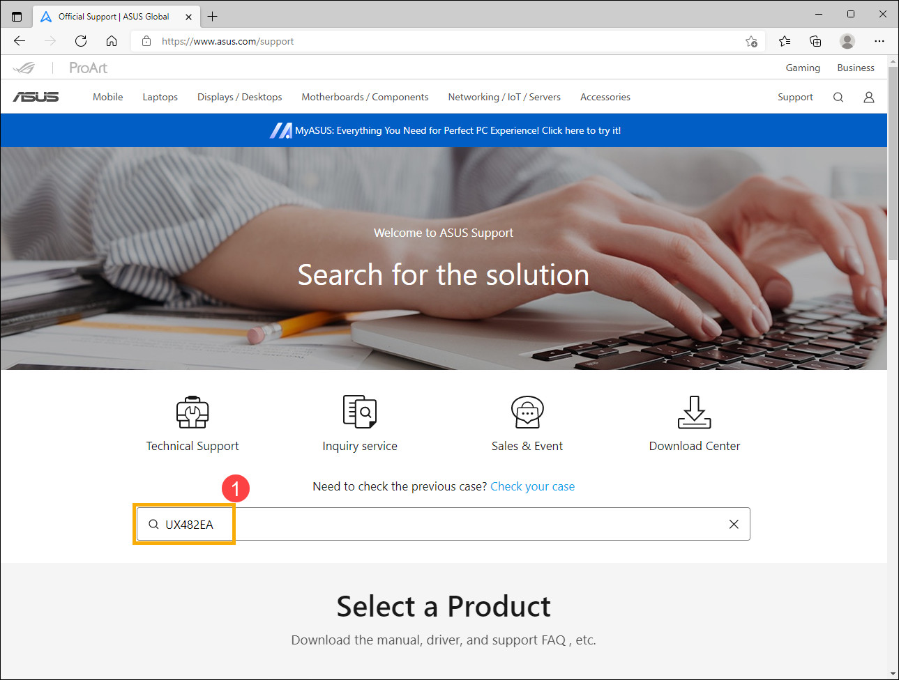 Tìm tên model trên trang hỗ trợ ASUS để tải driver, tiện ích và BIOS chính hãng cho laptop ASUS