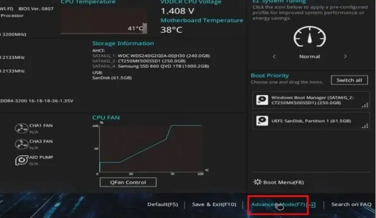 Truy cập Advanced Mode để cập nhật BIOS Acer mới nhất qua UEFI