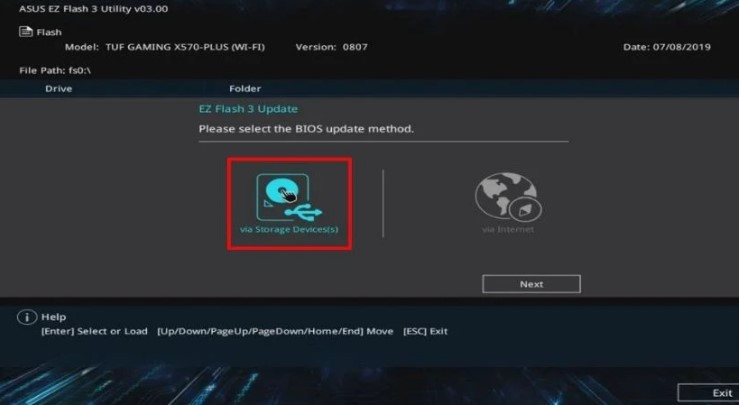 Tùy chọn cập nhật BIOS từ ổ lưu trữ USB trong UEFI, áp dụng cho Acer