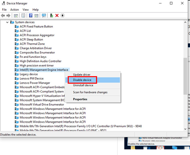 Vô hiệu hóa tạm thời Intel Management Engine Interface trong Device Manager
