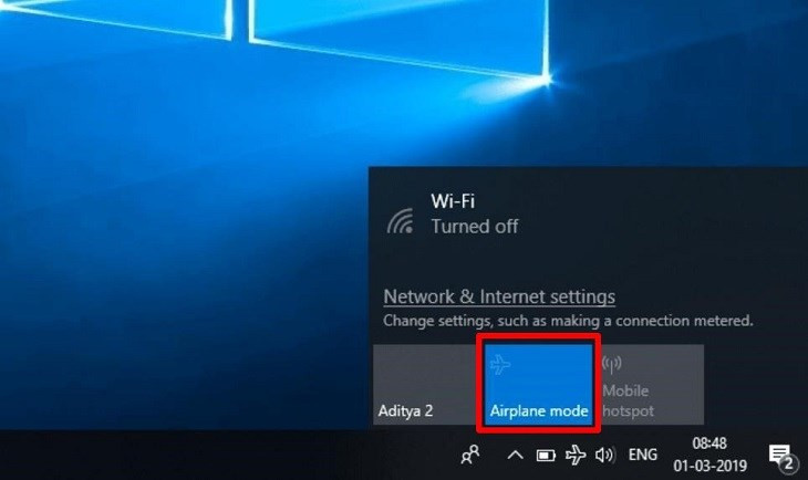 Tắt Airplane mode trong Windows 10 để khôi phục kết nối WiFi
