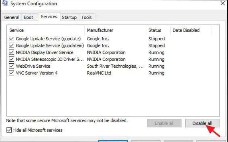 Chọn nút Disable All