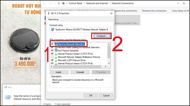Mở Configure của card WiFi từ danh sách thành phần