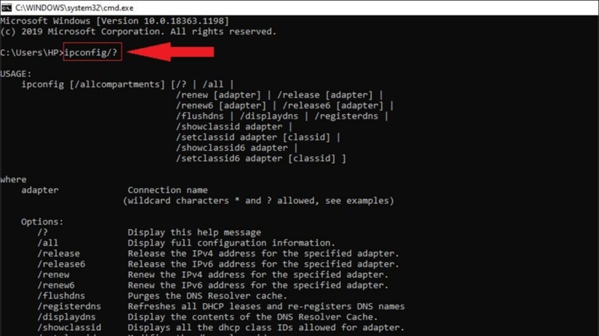 Kiểm tra địa chỉ IP, Gateway, DNS bằng lệnh ipconfig trong Command Prompt
