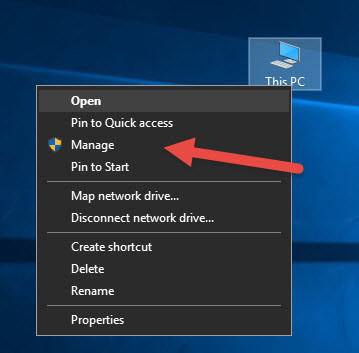 Mở Computer > Manage để truy cập Computer Management trên Windows