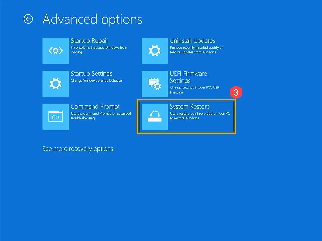 Giao diện khôi phục hệ thống từ điểm restore trong Windows