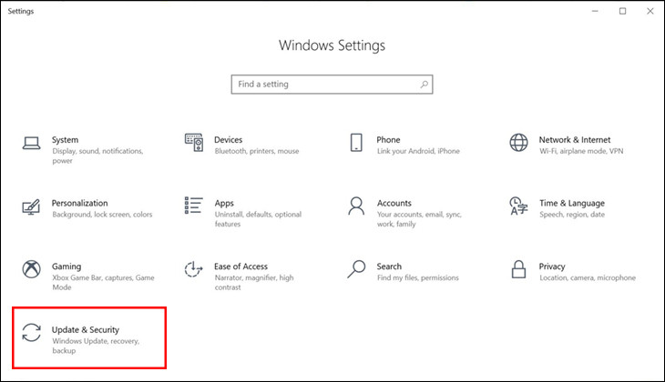 Mở Troubleshoot trong phần Update & Security của Windows