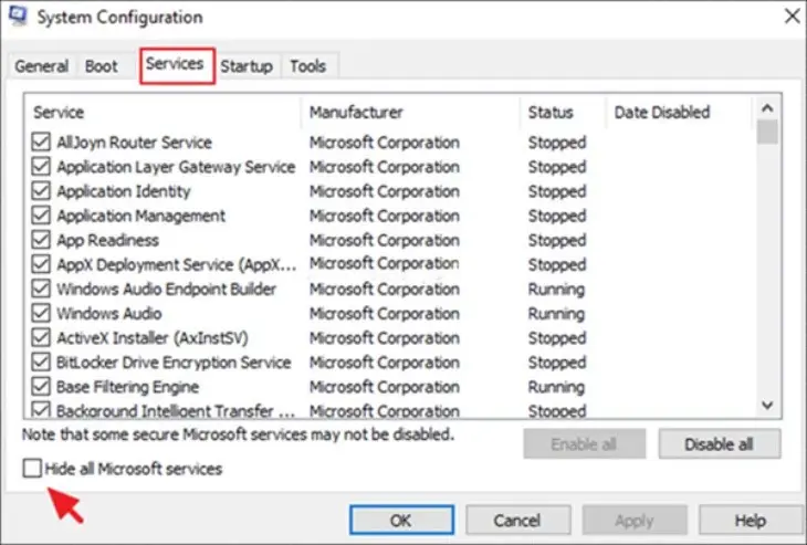 Ẩn dịch vụ Microsoft trước khi vô hiệu hóa phần còn lại
