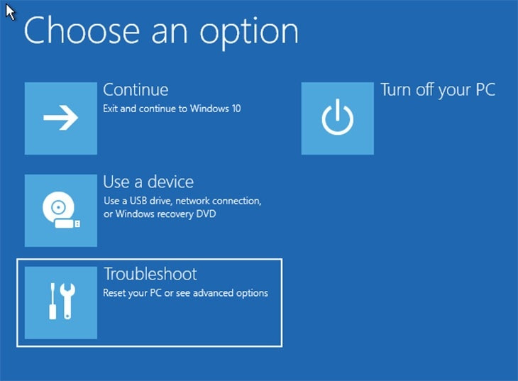Giao diện Choose an option cho phép truy cập các công cụ sửa lỗi Windows