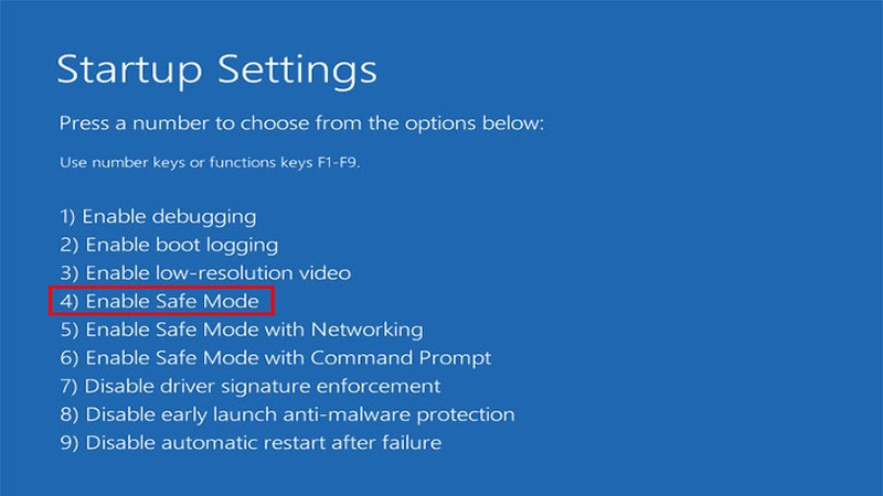 Chọn Enable Safe Mode trong Startup Settings để khởi chạy Windows ở chế độ tối thiểu