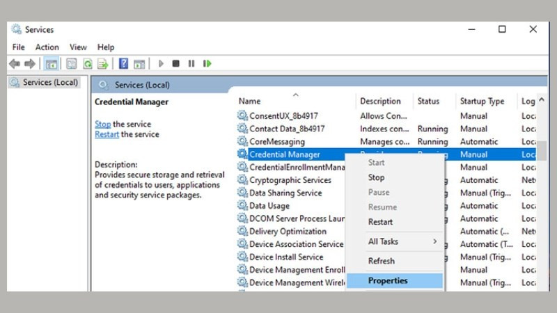 Tắt tạm thời Credential Manager để loại trừ xung đột khi đăng nhập