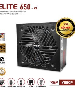 Nguồn máy tính VSP V650P-v2 - 600W chính hãng VSP, phù hợp lắp ráp PC văn phòng, gaming và hệ thống máy tính đồng bộ. Nổi bật: Dòng/Phân khúc: Game;