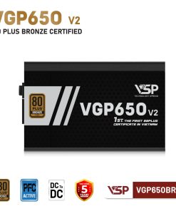 Nguồn máy tính VSP VGP650BRN - V2 - 650W chính hãng VSP, phù hợp lắp ráp PC văn phòng, gaming và hệ thống máy tính đồng bộ. Nổi bật: Dòng/Phân