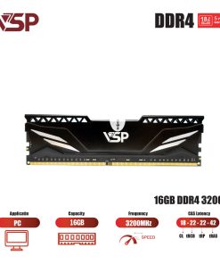 RAM máy tính VSP DDR4 PC (16GB/3200MHz) chính hãng VSP, phù hợp lắp ráp PC văn phòng, gaming và hệ thống máy tính đồng bộ. Nổi bật: Dòng/Phân khúc: RAM;