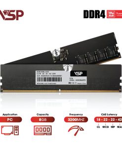 RAM máy tính VSP DDR4-PC 8GB 3200GHZ chính hãng VSP, phù hợp lắp ráp PC văn phòng, gaming và hệ thống máy tính đồng bộ. Nổi bật: Dòng/Phân khúc: RAM;