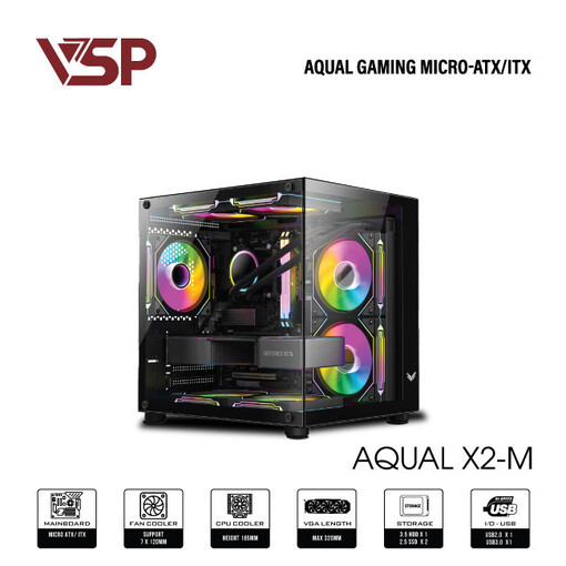 Vỏ case máy tính VSP VSP AQUAL X2- M - mATX