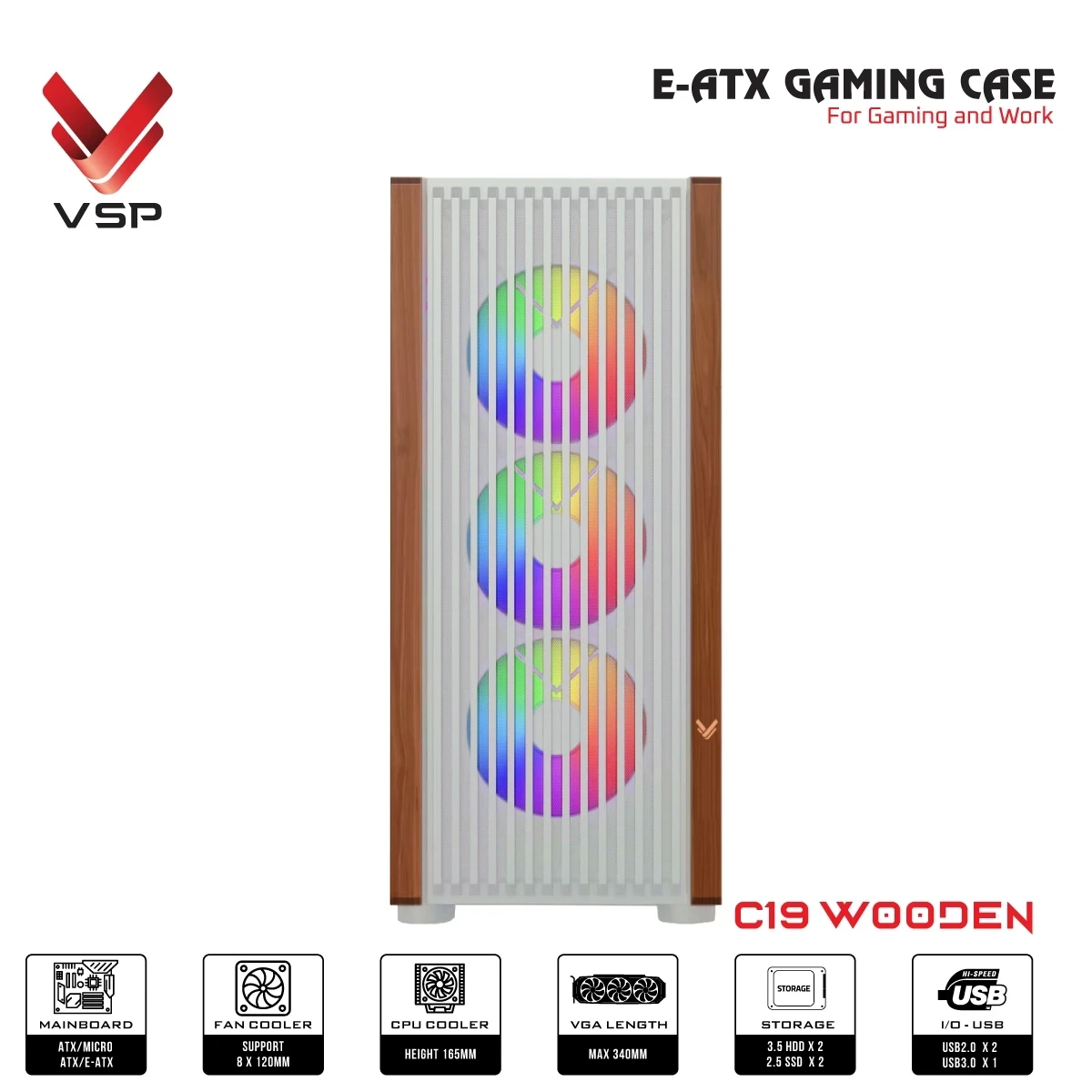 Vỏ case máy tính VSP VSP VX1 LED ARGB - E-ATX