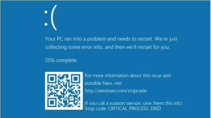 Mã lỗi màn hình xanh Windows 10 thường nằm ở phần dưới thông báo sự cố