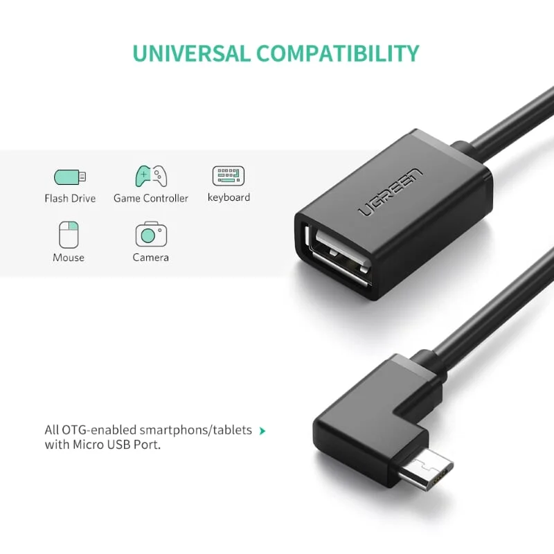 Cáp OTG Ugreen 10379 US119 Micro USB góc 90 độ dài 15cm