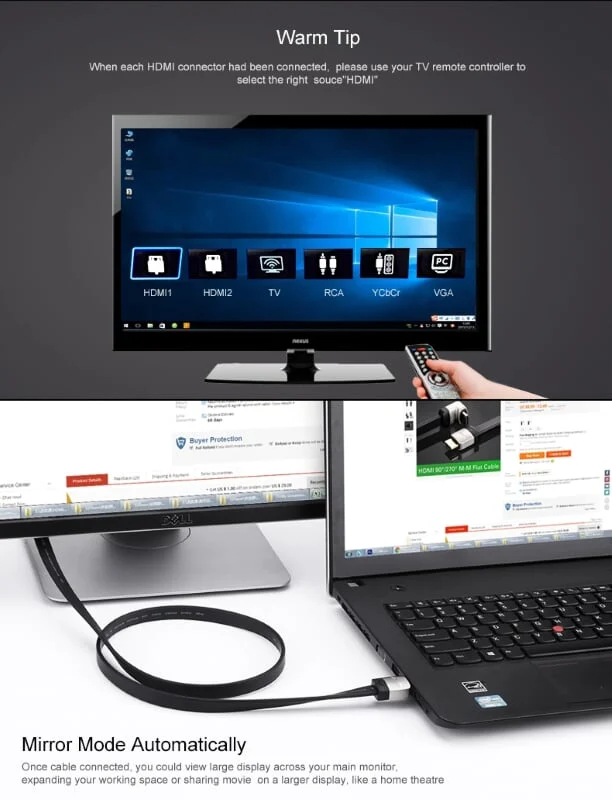 Cáp HDMI Ugreen 10277 dẹt 1M bẻ lên góc 90 độ