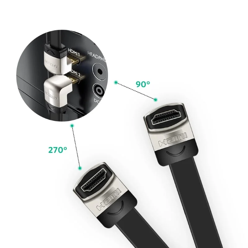 Cáp HDMI Ugreen 10277 dẹt 1M bẻ lên góc 90 độ