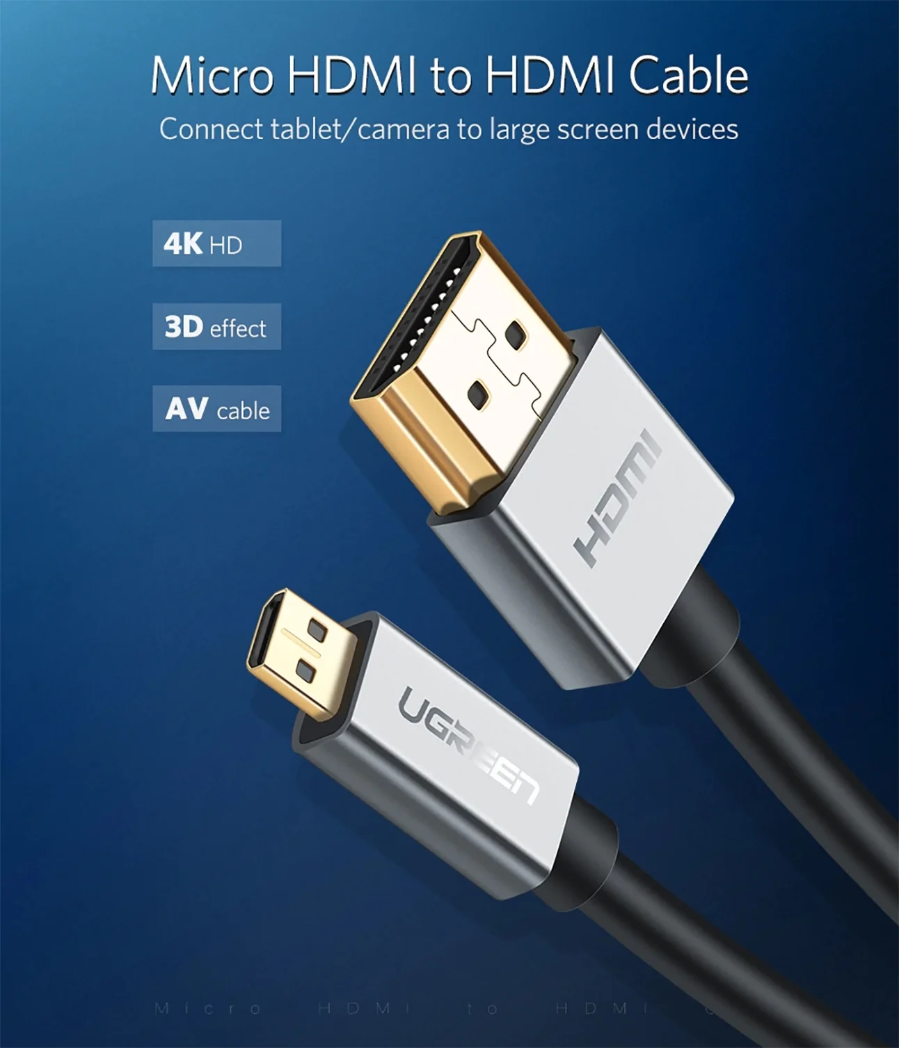 Cáp Micro HDMI Ugreen 10119 dài 2M chuẩn HDMI 1.4
