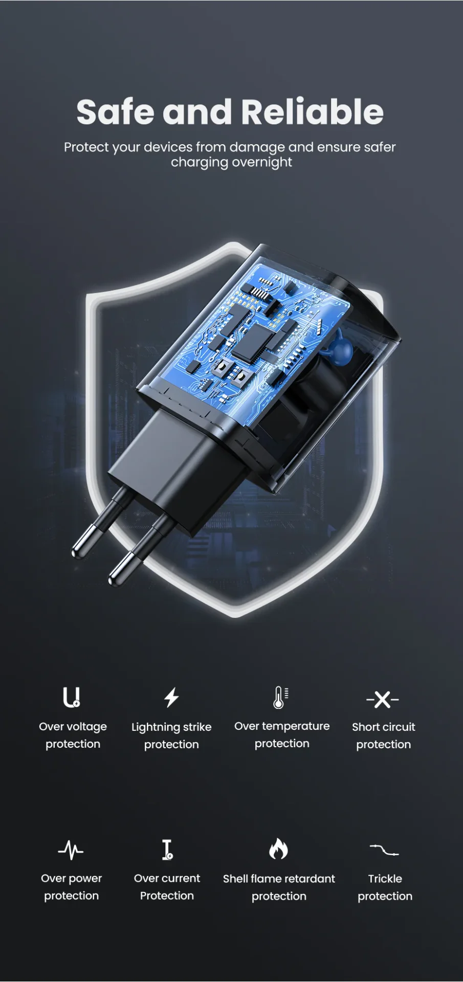 Củ sạc Ugreen 10191 CD137 USB-C PD 20W màu đen chân EU