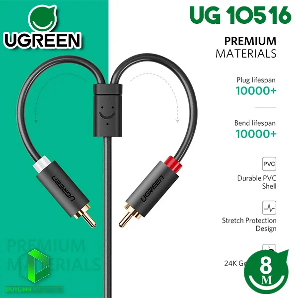 Cáp audio Ugreen 10516 3.5mm sang 2 RCA dài 8m
