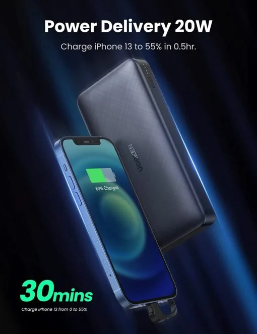 Pin sạc dự phòng Ugreen 10400 20000mAh PD 20W tích hợp cáp