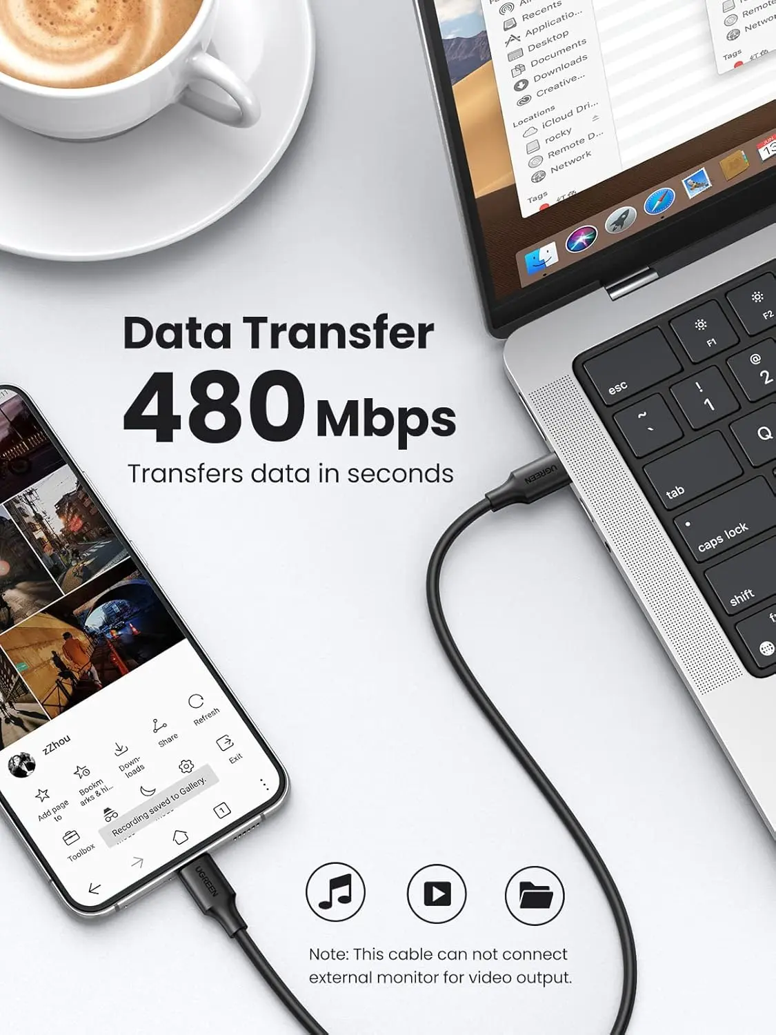 Cáp USB-C Ugreen 10306 US286 dài 2M sạc nhanh 60W