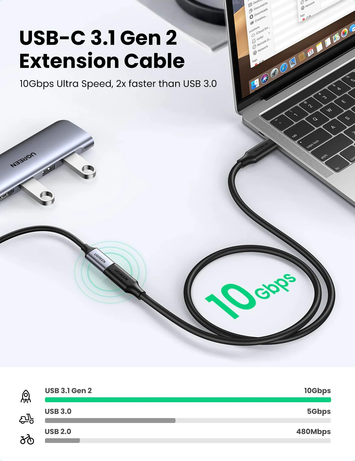 Cáp nối dài USB-C Ugreen 10387 Gen 2 10Gbps 4K 60Hz dài 1m