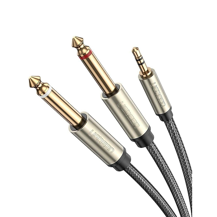 Cáp Audio 3.5mm Ugreen 10612 AV125 ra 2 đầu 6.5mm dài 0.5M mạ vàng