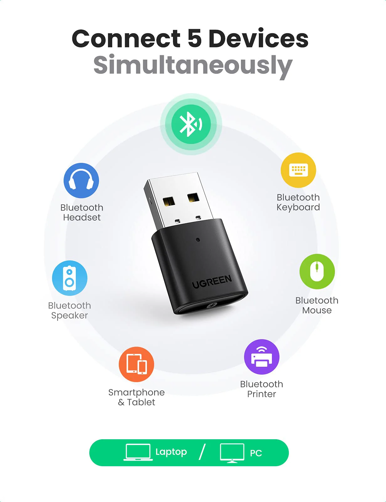 USB Bluetooth Ugreen 80889 Bluetooth 5.0 cho máy tính Windows