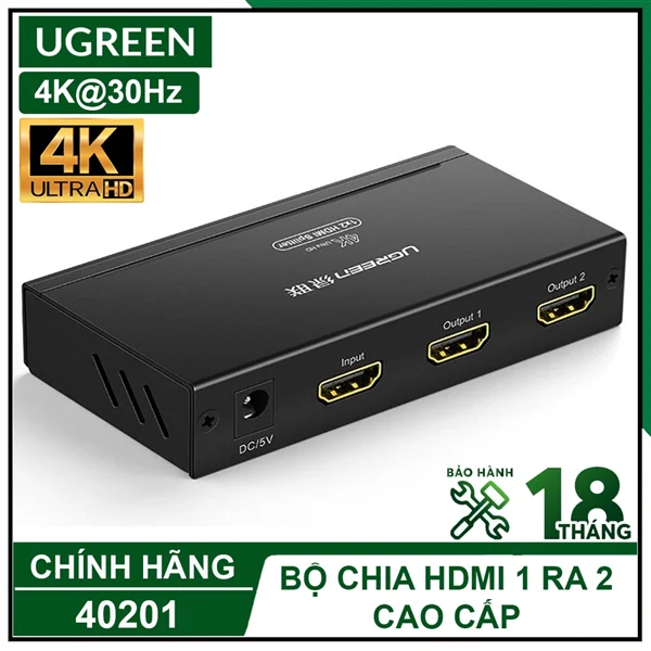 Bộ chia HDMI Ugreen 40201 1 vào 2 ra hỗ trợ 4K 30Hz